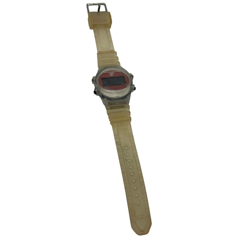 Vintage 90s FSL Digital Watch Clear Rubber Band Red Display Sport Watch Unisex